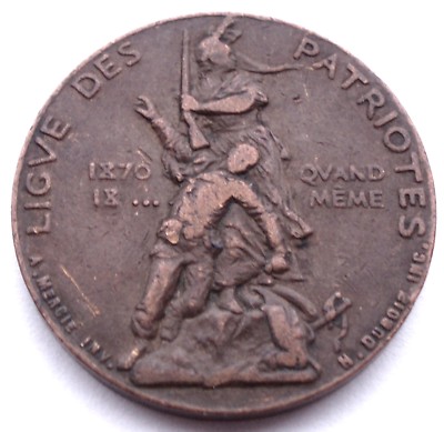 Médaille Ligue des Patriotes Par Mercié et Dubois Medal 1882 Qui Vive