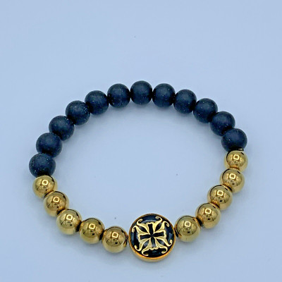 Rustic Cuff Black And Gold Stretch Beaded Bracelet B932