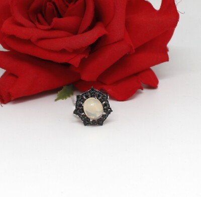 Sterling Silver JTV Opal & Black Spinel NWT Size 9 Ring 6.8g   CAT RESCUE