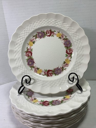 8 Copeland Spode “Rose Briar” Basket Weave Vtg Dessert Plates Rare Find 6 5/8" - Picture 2 of 13