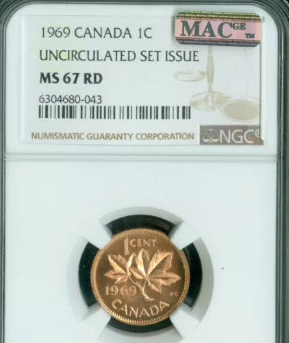 1969 CANADA CENT NGC MS67 RD PQ 2ND FINEST GRADED & MAC SPOTLESS *