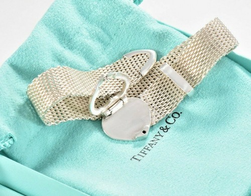 Tiffany & Co Silver Somerset Heart Mesh Belt Buckle 8.5" Bracelet & Pouch Rare - Picture 7 of 12