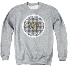 Wake Forest Uni Adult Crewneck Sweatshirt Plaid Badge, Athletic Heather, S-3XL