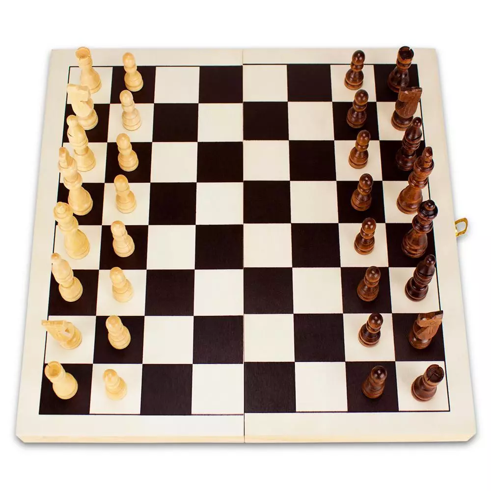 Chess Wooden Checkers Folding Board Game Box Set Vintage Checkers