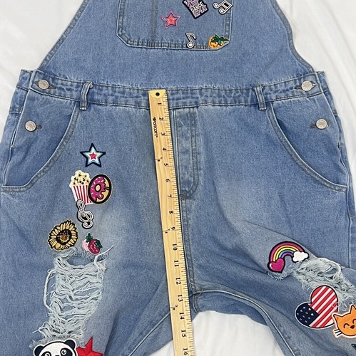 Curtain Call Costumes Girls Youth Denim Overalls Dance Patches Blue Size 2XL - Picture 13 of 17