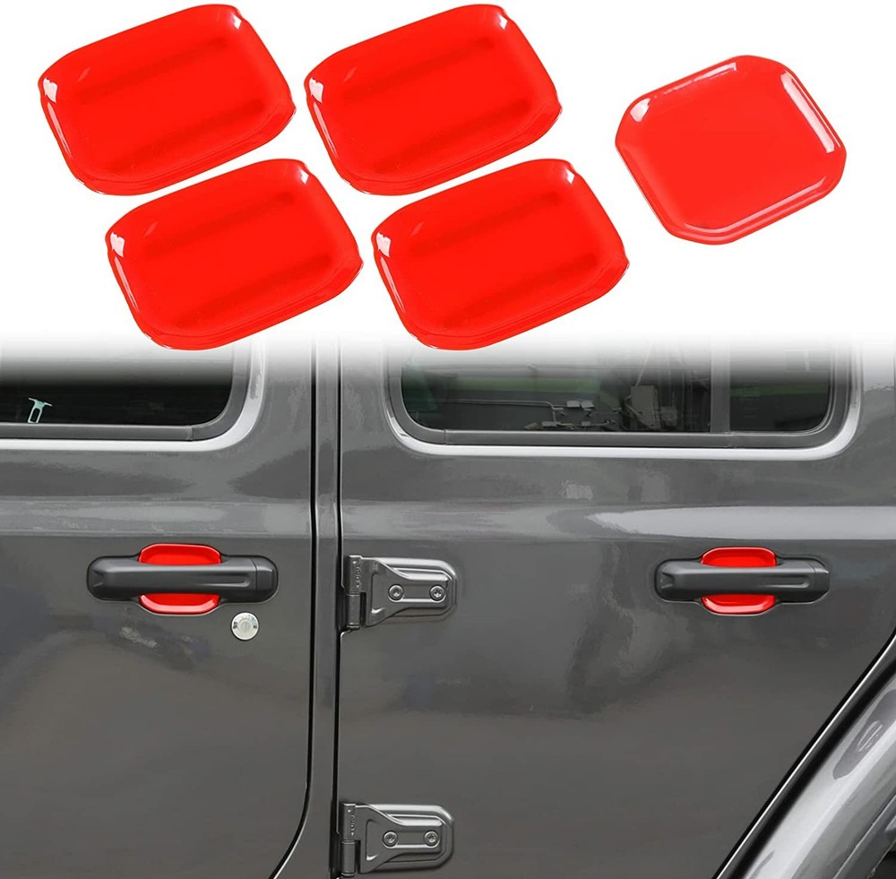 5PCS Exterior Accessories Door Handle Bowl Trims for 2018+ Jeep Wrangler JL Red