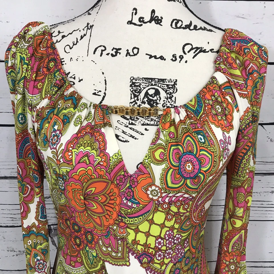 Vestido Milly Multi Paisley Jewel Adornado Firma Forrado de Seda Talla Pequeña (J) Foto 4 de 4