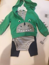 Boys Hoodie  Pants 3 Pc Outfit Carters Sz 9M Green Navy Gray Dinosaur theme nwt