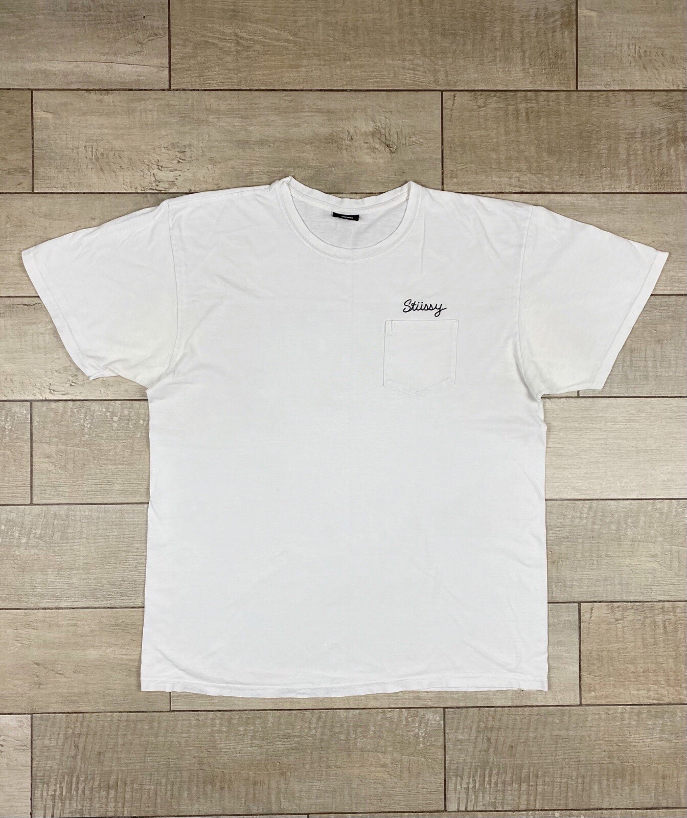 Stussy Rose White Embroidered Pocket Tee Size L Cotton T-Shirt