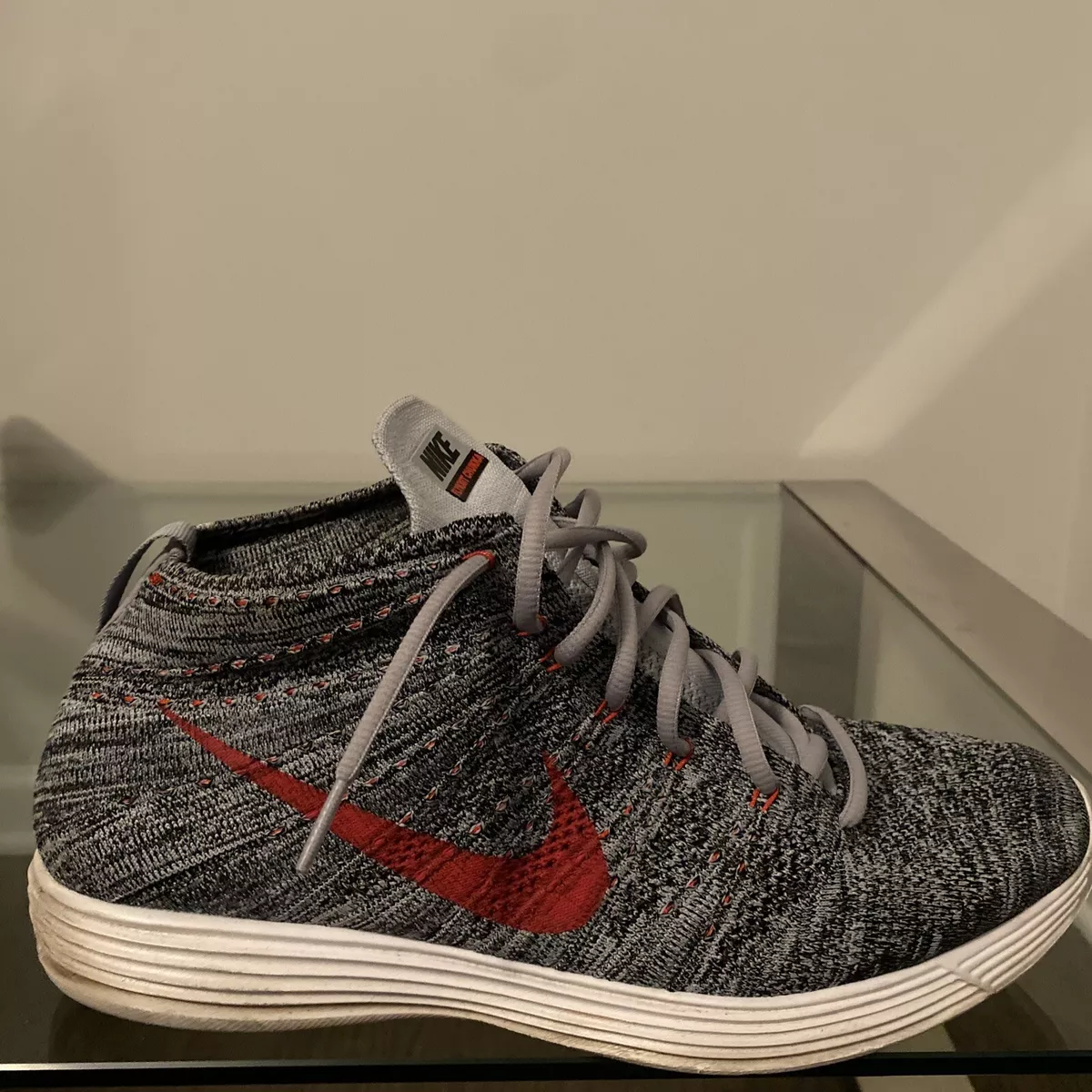 Nike Lunar Flyknit Chukka Grey Red 554969 001 Size US 13 Rare EUC | eBay