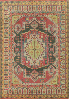 Green Artisan Kazak Indian Large Rug Hand-Knotted Craftsmanship 9x12 ft