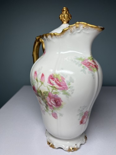 Jean Pouyat Limoges handbemalte Schokoladenkanne rosa Rosen & Goldakzente - Bild 6 von 13