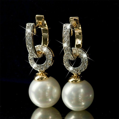 Fashion Pearl Crystal Earrings Drop Dangle Elegant Women Jewelry - Picture 3 of 7