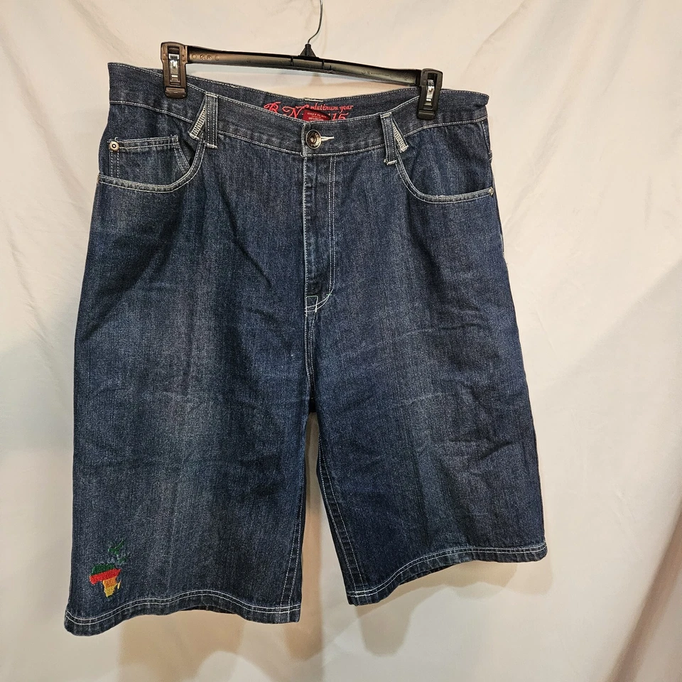 Pantalones Cortos Platinum Gear Hombres 40 Azul Denim Jean África Bordado Bermudas Pantalones Cortos De Colección Foto 2 de 4
