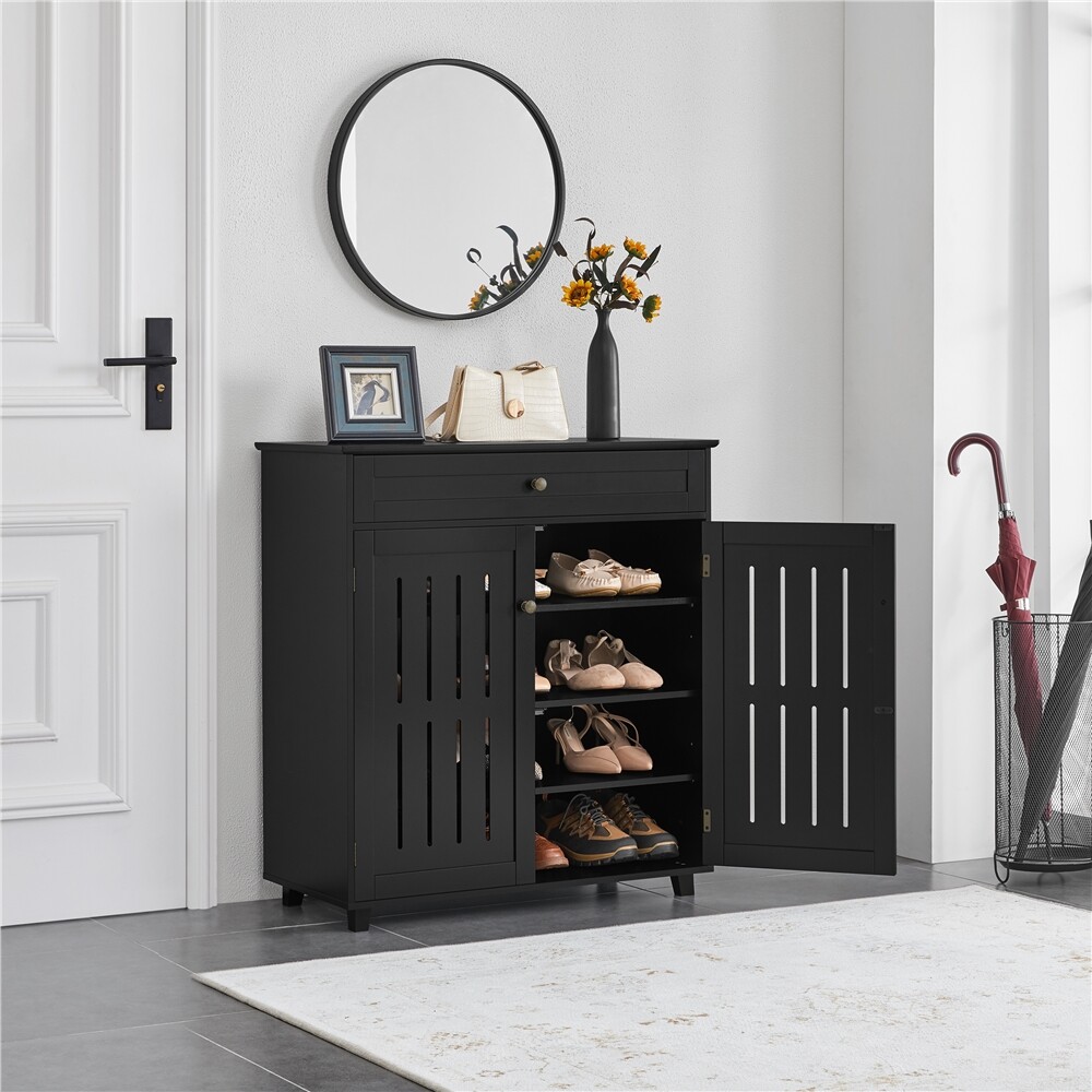 Shoe Cabinet Wooden Shoe Storage Cabinet Organizer 4-Tier Shoes Rack White