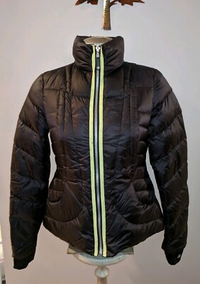 Halifax Traders black neon green fitted down puffer ski coat jacket xs
