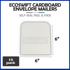 15 - 6 x 6 EcoSwift White CD/DVD Photo Ship Flats Cardboard Envelope Mailers 6x6