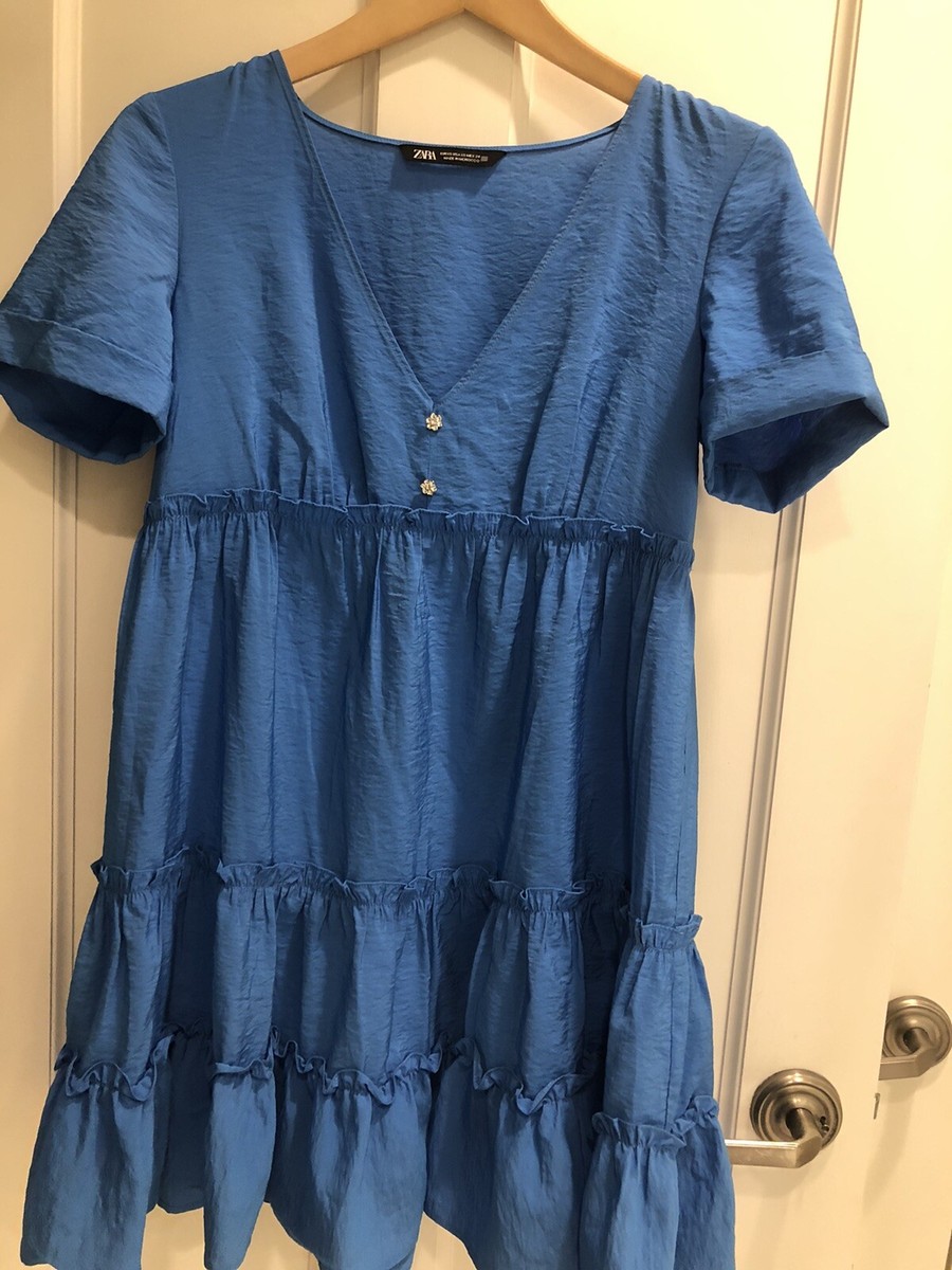 blue ruffle dress zara Zara Blue Ruffled Dress Women’s Size XS