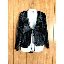 Donna Jacket Size 4 Black Semi Sheer Tire Front Ruffle Tie Closure
