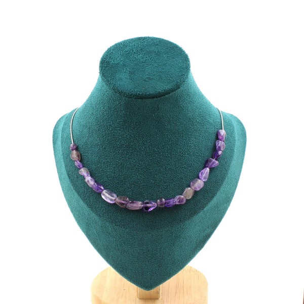 Halskette 20 Perlen Amethyst Aus Brasilien Kette Aus Edelstahl Halskette Frau-image