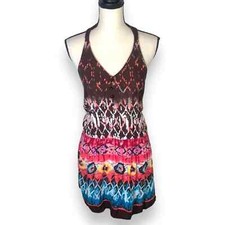 Bohemian Colorful Sleeveless V Neck Mini Drop Waist Dress