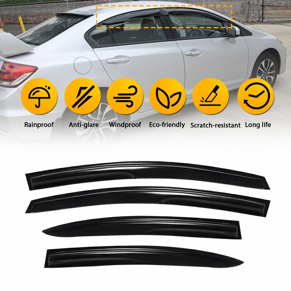 For 12-15 Honda Civic Sedan 4Door Window Visor Sun Rain Shade Deflector Guard 4X