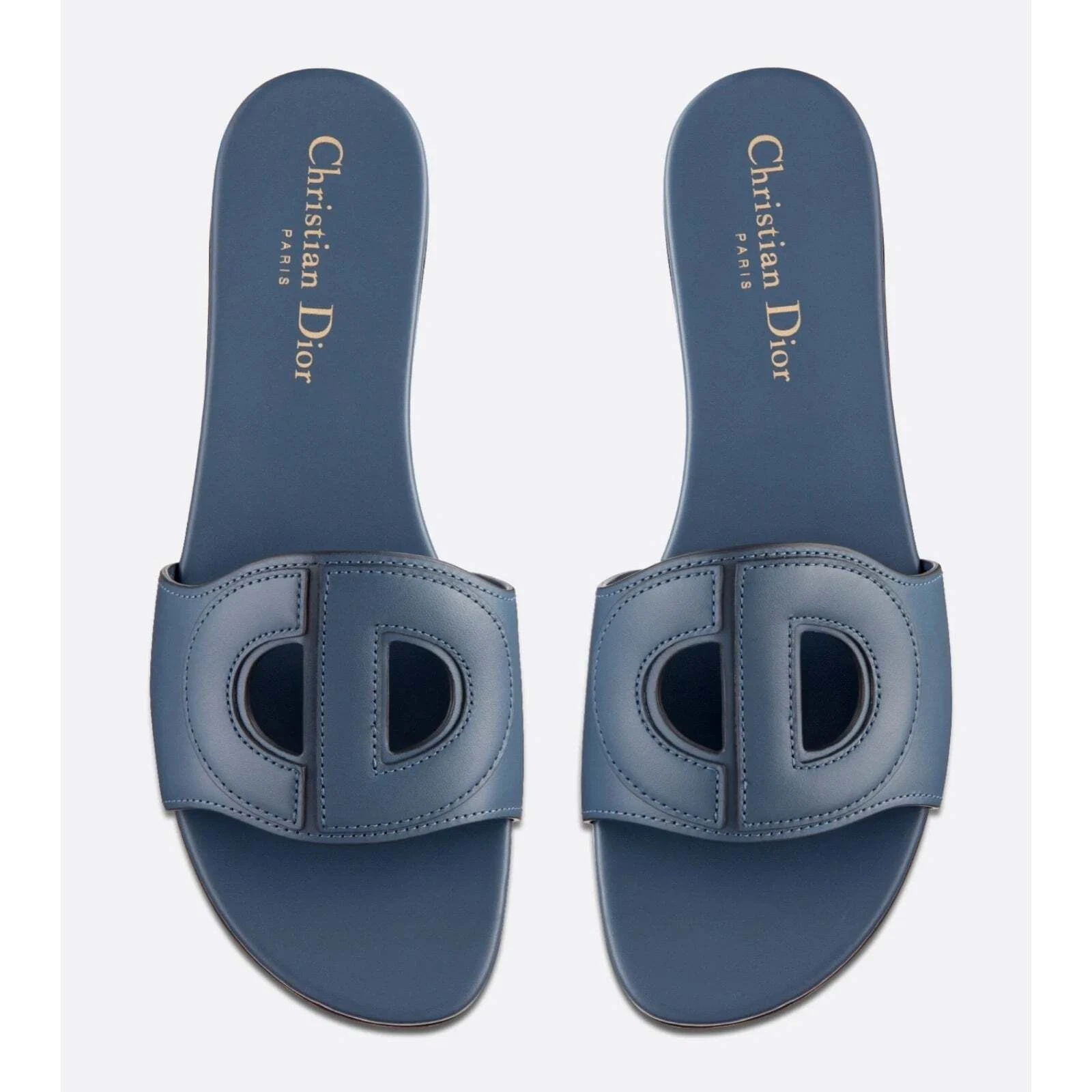 Sandale plate mule en cuir bleu Christian Dior Dway D Club logo CD