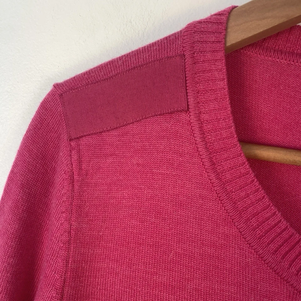 TALBOTS Womens Pure Merino Wool L Hot Pink Cardigan Sweater Pockets Small Flaws - Image 4 of 4