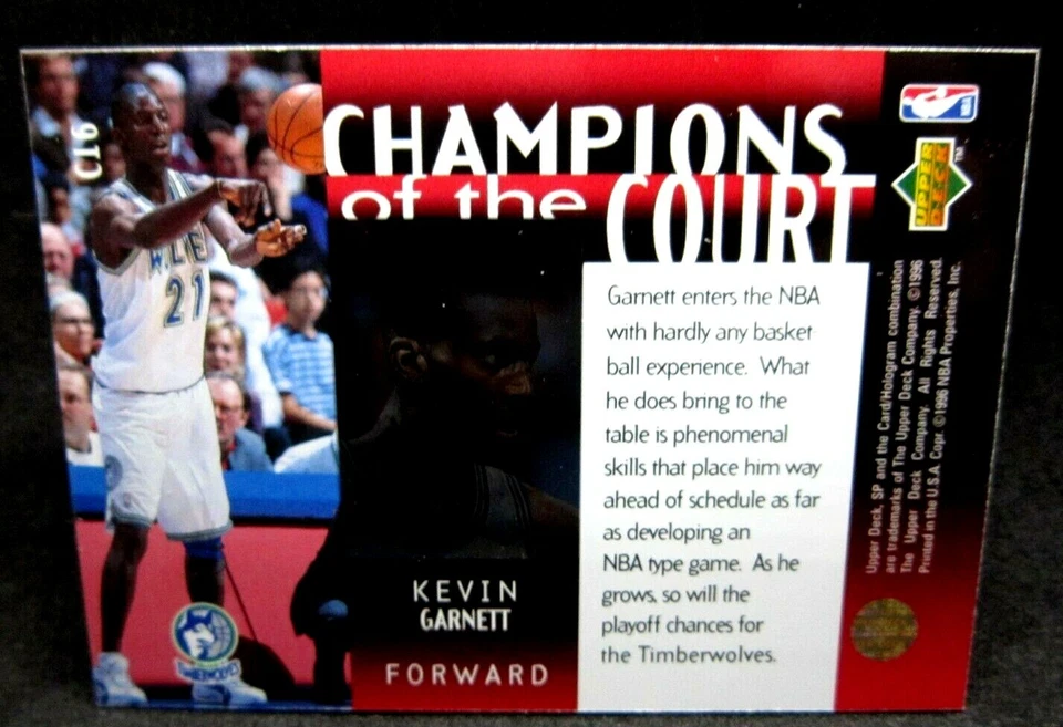 Kevin Garnett 1995-96 UD SP Champions of the Court Rookie!Timberwolves F GOAT-V3 - Image 2 of 2