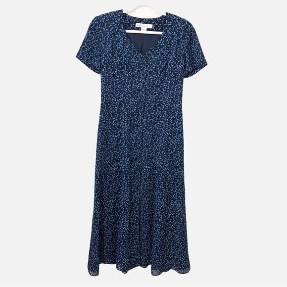 Wedding Guest Dress Size 6 Blue Floral Midi Short Sleeves Button Front 90s | eBay Wedding Guest Dress Size 6 Blue Floral Midi Short Sleeves Button Front 90s | eBay