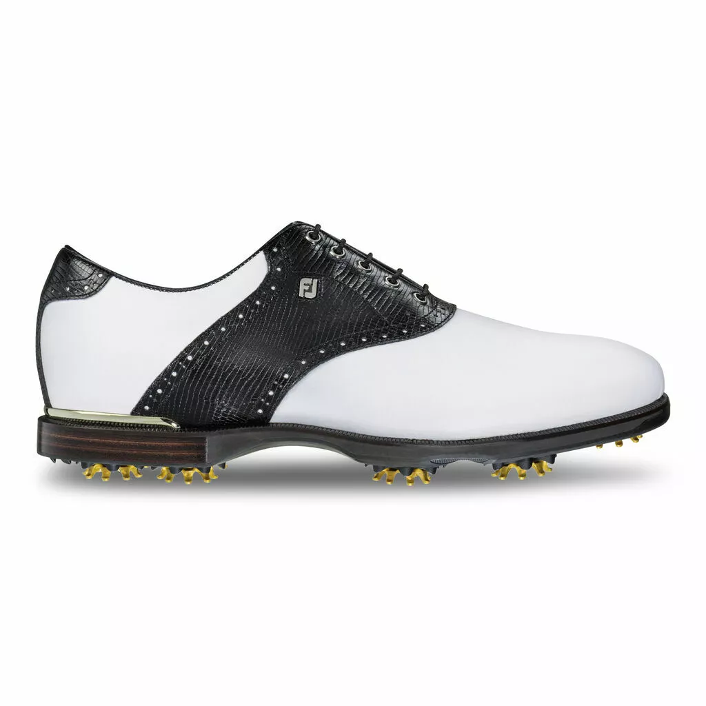 FOOTJOY ICON BLACK MENS GOLF SHOES 52007 M White Black Lizard Premium Leather
