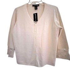 NWT Norton McNaughton Ivory Cardigan Silk Crochet Trim Lace Front Panel PM