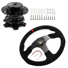 14 Racing Suede Leather Steering Wheel With Horn Buttonquick Release Kit Black