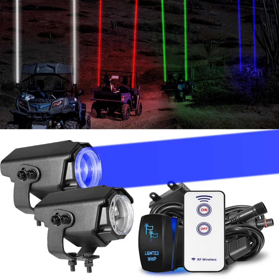 Para Can-Am Maverick X3 Max UTV RGB Láser LED Látigo Luces Antena Sin Látigo Control Remoto Foto 3 de 4