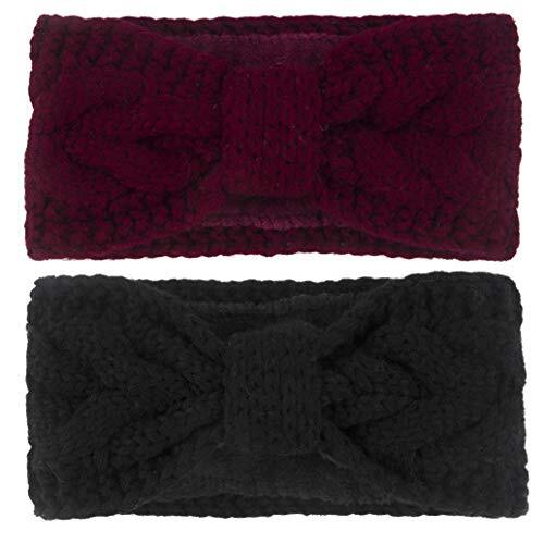 2 Pack Women Winter Warm Headband Fuzzy Fleece Lined Thick (Black & Wine Red) - Bild 1 von 7