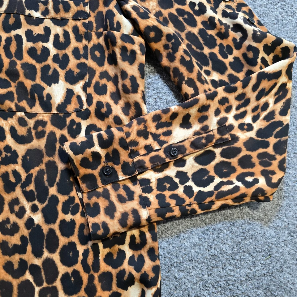 Express Top 女式中号黑色棕色豹纹 Portofino 透明长袖职业 — 第 3/4 张图片