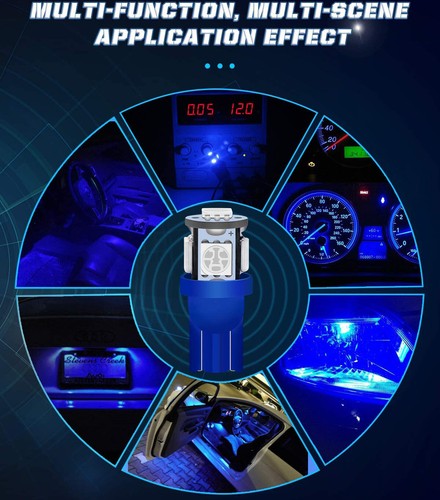 10X Blue T10 168 194 LED Bulbs Instrument Gauge Cluster Dash Light W/ Sockets - Picture 7 of 8