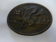Vtg Tiffany Studio New York Brass Oval Buckle Eagle Sea Clouds Large 3.5 x 2.8"