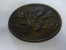 Vtg Tiffany Studio New York Brass Oval Buckle Eagle Sea Clouds Large 3.5 x 2.8"