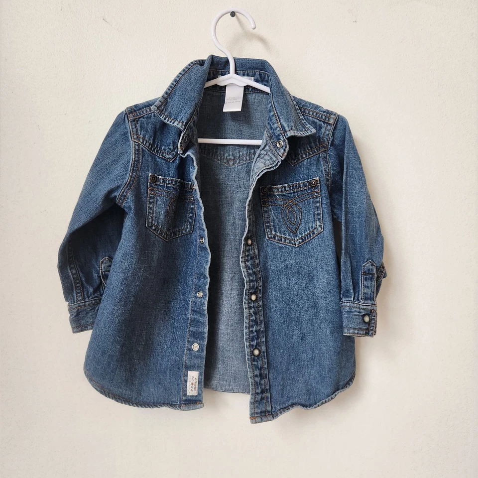 Bebé Niño Janie and Jack Denim Azul Vaquero Camisa Abotonada Talla 18-24 Meses Foto 2 de 4