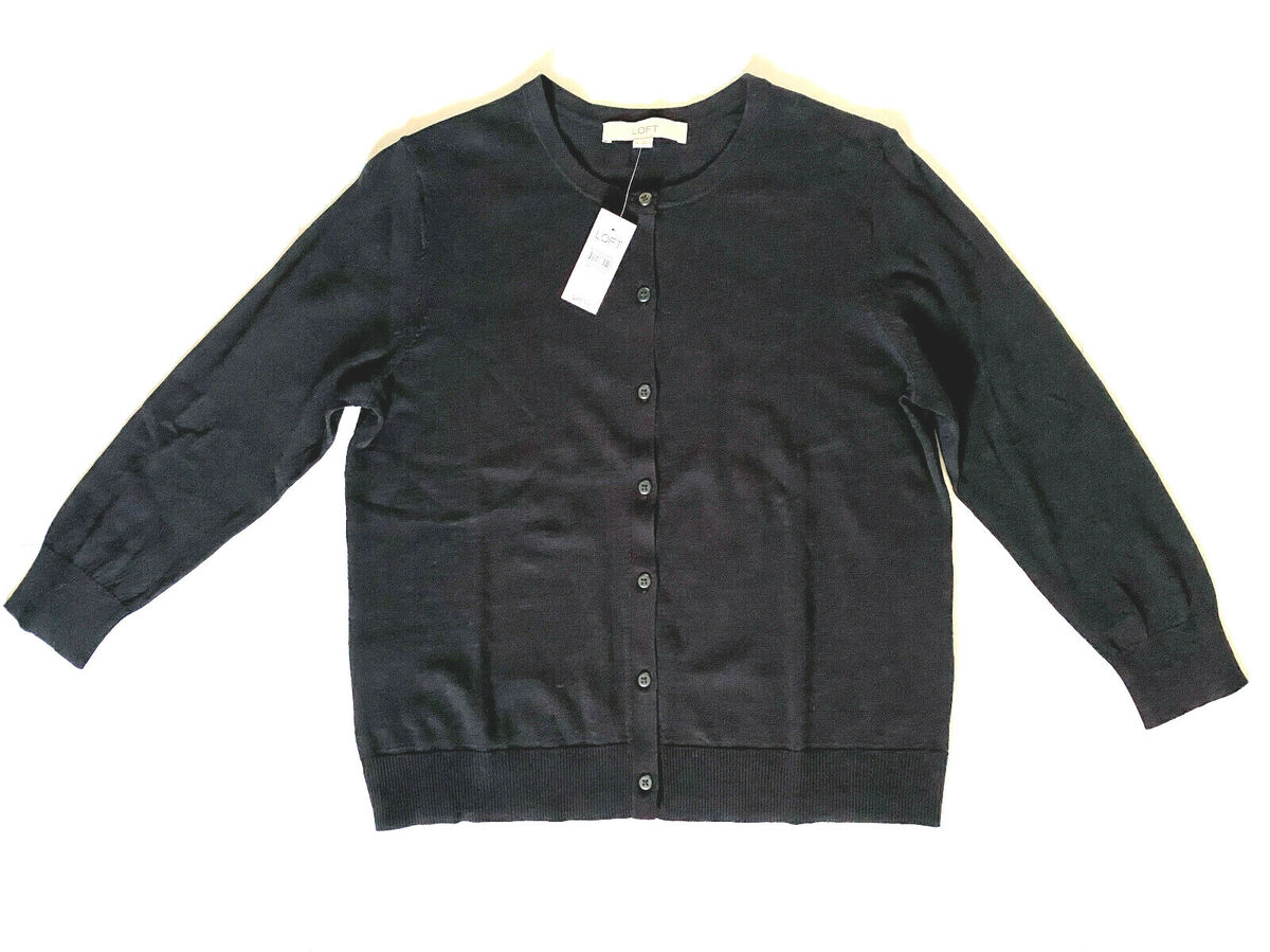 【MODERNIF】Luter Round Cardigan NWT Loft Women's Black Round Crew Neck Button Knit Cardigan