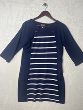 Joules Navy White Stripe Dress UK 10 3/4 Sleeve Stretch Casual