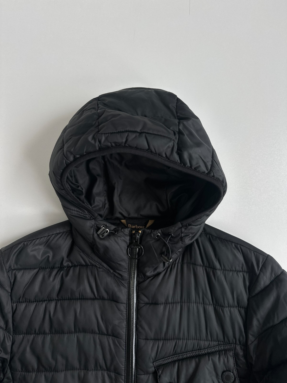 Barbour International Ouston Hooded Quilted Jacket Black Mens Size Small S image 3