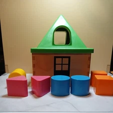 Ikea Mula Wooden Sorter House Puzzle W/Plastic Roof &Multicolor Shape Montessori