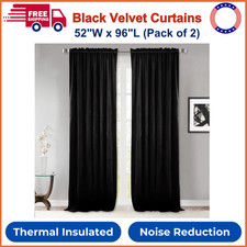 StangH Black Velvet Curtains 96 inches Long - Blackout Thermal Insulated Drapes