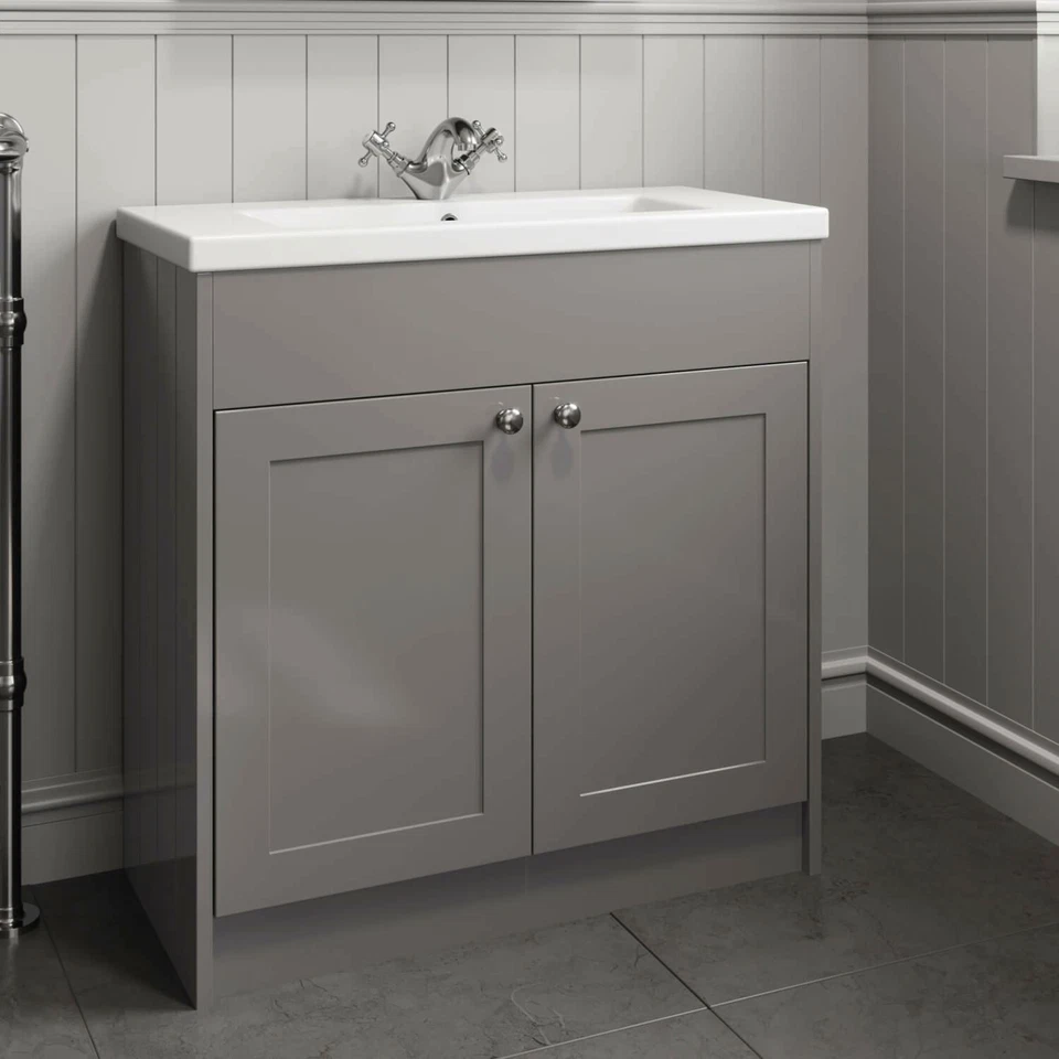 800mm Bathroom Vanity Unit Basin Sink Storage Cabinet Furniture Grey Traditional - Image 4 of 4