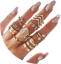 Gold Stackable Knuckle Ring Sets Boho Vintage Crystal Stacking Midi Finger Rings