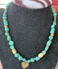 Vintage Beaded Turquoise Gold Spacers Necklac...