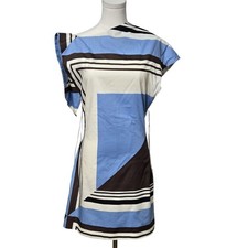 Zara Dress Womens Medium Multicolor Geometric One Shoulder Open Back Tie Mini