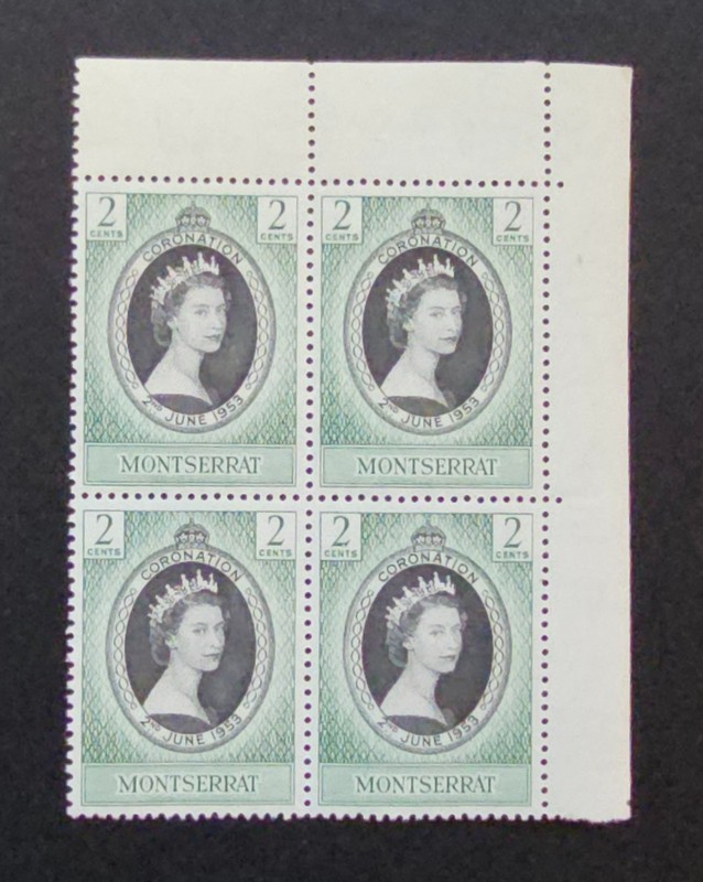 MONTSERRAT 1953 Elizabeth Coronation Sc 127. SG 136 QEII 2c BLOCK of 4 Mint NH